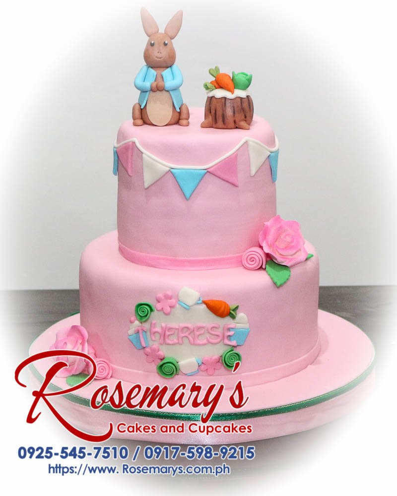 Delicious 2 layer pink bunny themed cake from Rosemary's Cakes, perfect for any celebration. Contact: 0917-598-9215.