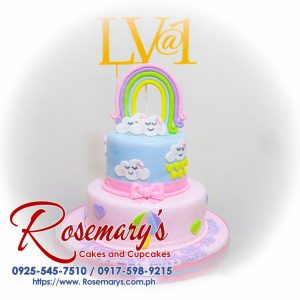 Delicious 2 layer pink and blue themed cake from Rosemary's Cakes, perfect for celebrations. Contact: 0925-545-7510.