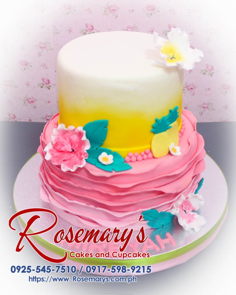 Delicious 2 layer pink and yellow ombre cake from Rosemary's Cakes, perfect for any celebration. Contact: 0925-545-7510.