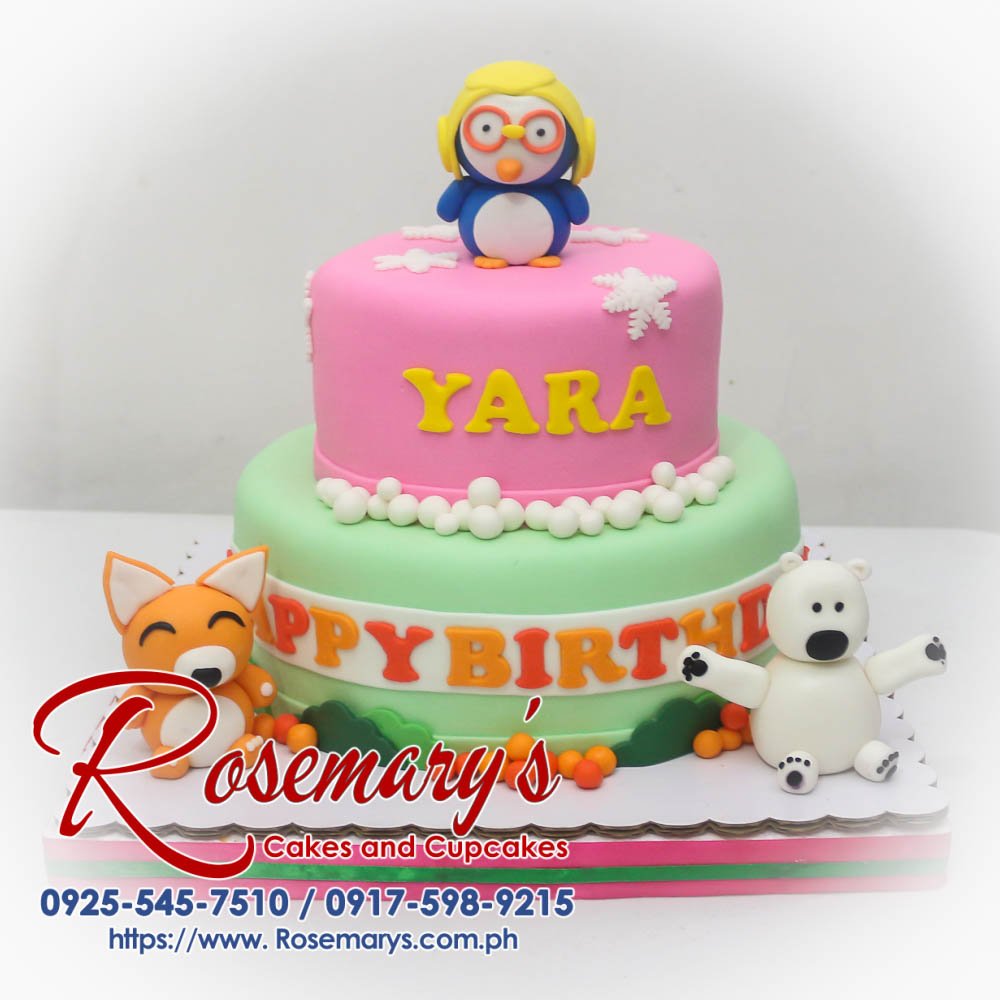 2 Layer Pororo Cake for Yara Two-tier Pororo themed cake with adorable fondant animal decorations. Delicious and perfect for any celebration! Rosemary's Cakes: 0925-545-7510