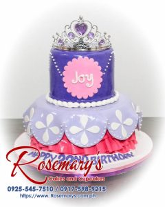 Delicious 2 layer Sofia the First themed cake, violet and purple design, perfect for any celebration. Rosemary's Cakes, 0925-545-7510.