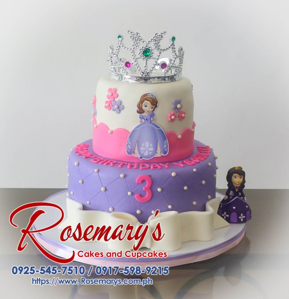2 Layer Sofia The First Cake for Ysabelle Delicious two-tier violet cake adorned with a Sofia the First crown. Order your custom cake from Rosemary's Cakes! Call 0925-545-7510.