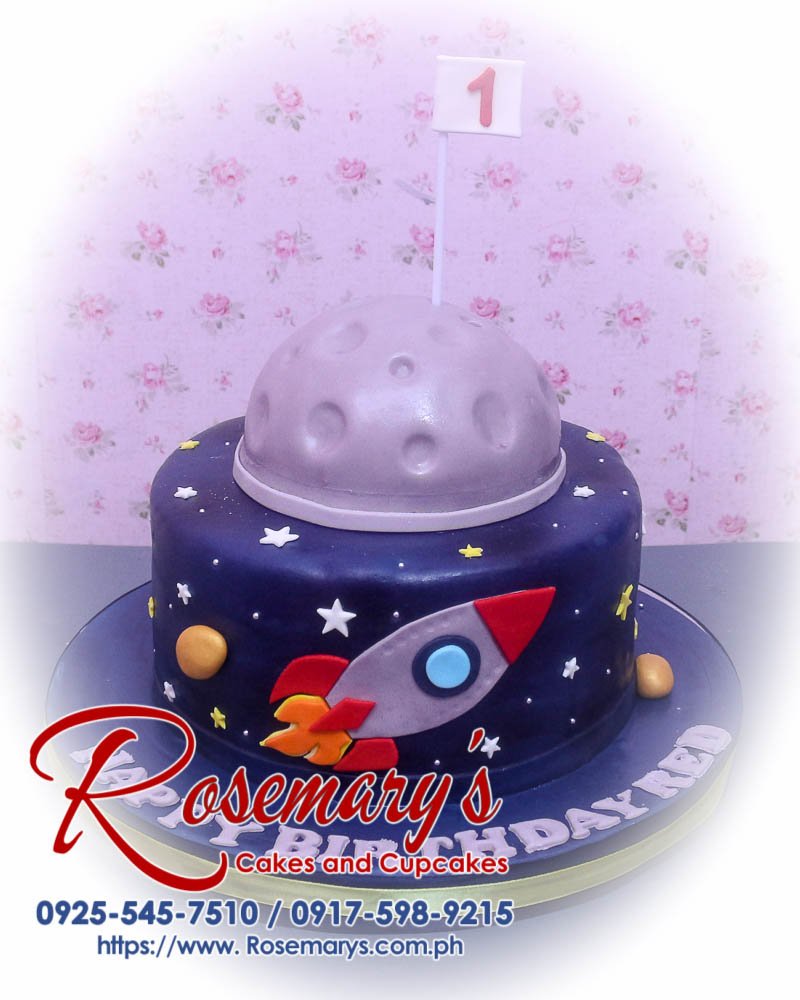 2 Layer Space Themed Cake for Red Delicious 2 layer blue space themed cake by Rosemary's Cakes, perfect for any celebration. Contact: 0925-545-7510.