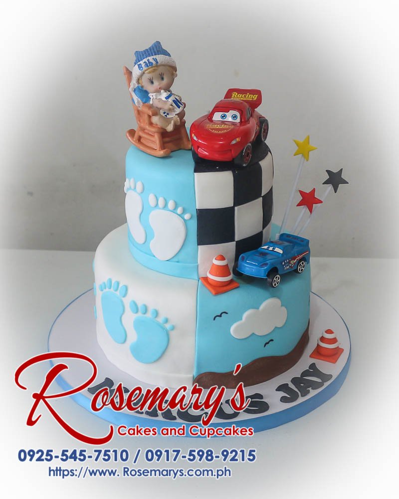 Delicious 2-layer split cake with themed decorations. Order your custom creation from Rosemary's Cakes! Call 0925-545-7510.