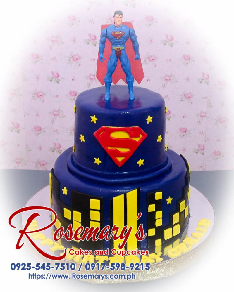 Delicious 2 layer Superman themed cake in blue and red, perfect for any celebration. Order from Rosemary's Cakes at 0917-598-9215.
