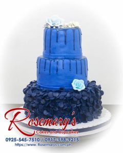Delicious 3 layer blue drip birthday cake from Rosemary's Cakes, featuring vibrant blue icing and elegant drip design. Contact 0917-598-9215.