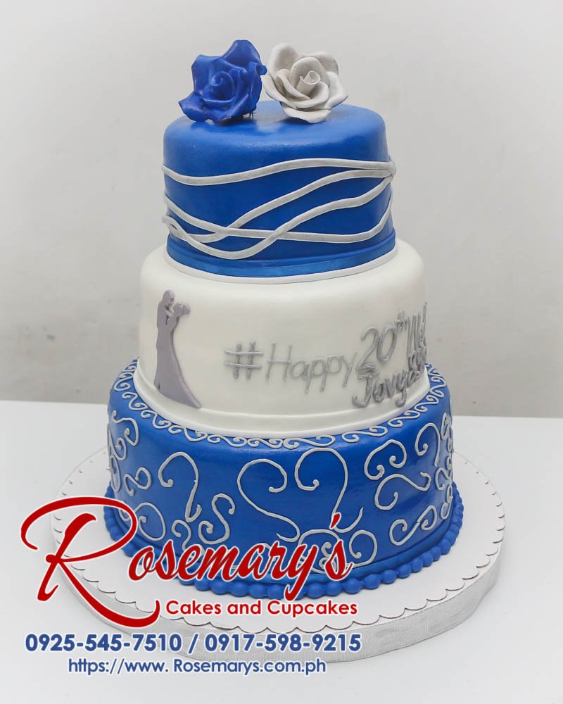 Delicious 3-tier blue themed cake with silver accents. Perfect for weddings and anniversaries! Rosemary's Cakes | 0917-598-9215