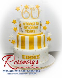 Three-layer chocolate cake adorned with intricate gold 3D-printed decorations. Delicious and perfect for celebrations! By Rosemary's Cakes (0917-598-9215)
