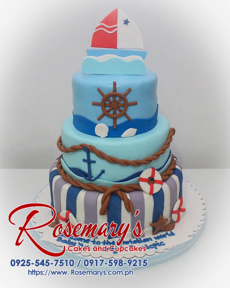 3 Layer Marine Themed Cake for Yvo Morej Three-tier blue cake with intricate marine-themed decorations. Perfect for any ocean lover's celebration! Rosemary's Cakes | 0925-545-7510