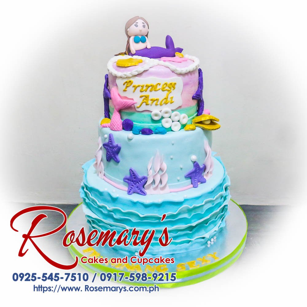 Three-layer pastel mermaid under the sea themed cake by Rosemary's Cakes, perfect for any celebration. Contact: 0917-598-9215.