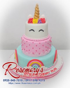 Delicious three-layer pink unicorn themed cake. Perfect for birthdays and celebrations! Order from Rosemary's Cakes: 0917-598-9215.