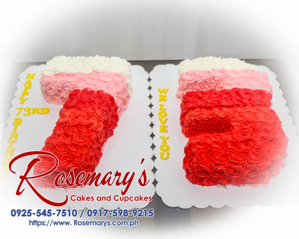 Pink and red iced number cake with delicate floral accents. Order your custom creation from Rosemary's Cakes! 0925-545-7510