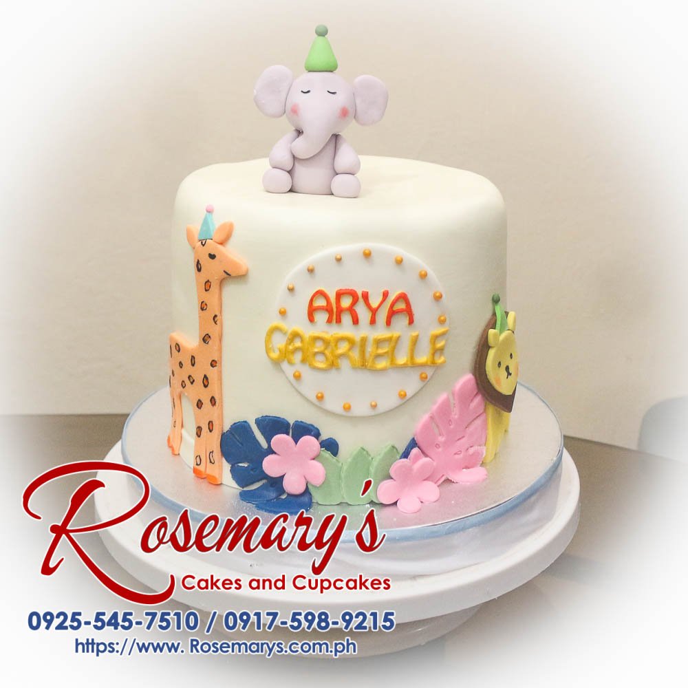 Animals Themed Cake for Arya Gabrielle Cute 1-layer animals themed cake from Rosemary's Cakes, perfect for celebrations! Contact: 0917-598-9215.