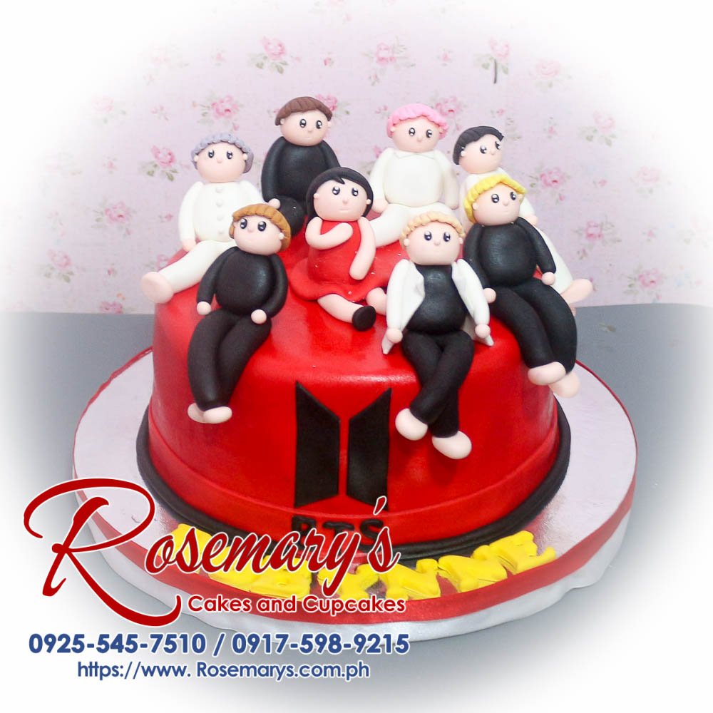 BTS cake for Robynne Delicious one-layer BTS-themed cake in vibrant red, perfect for K-pop fans. From Rosemary's Cakes, call 0917-598-9215.