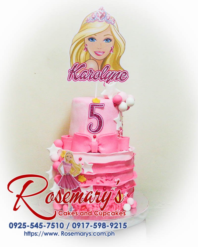 Barbie Themed 2 Layer Cake for Karolyne Delicious pink Barbie themed 2 layer cake from Rosemary's Cakes, perfect for any celebration. Contact: 0917-598-9215.