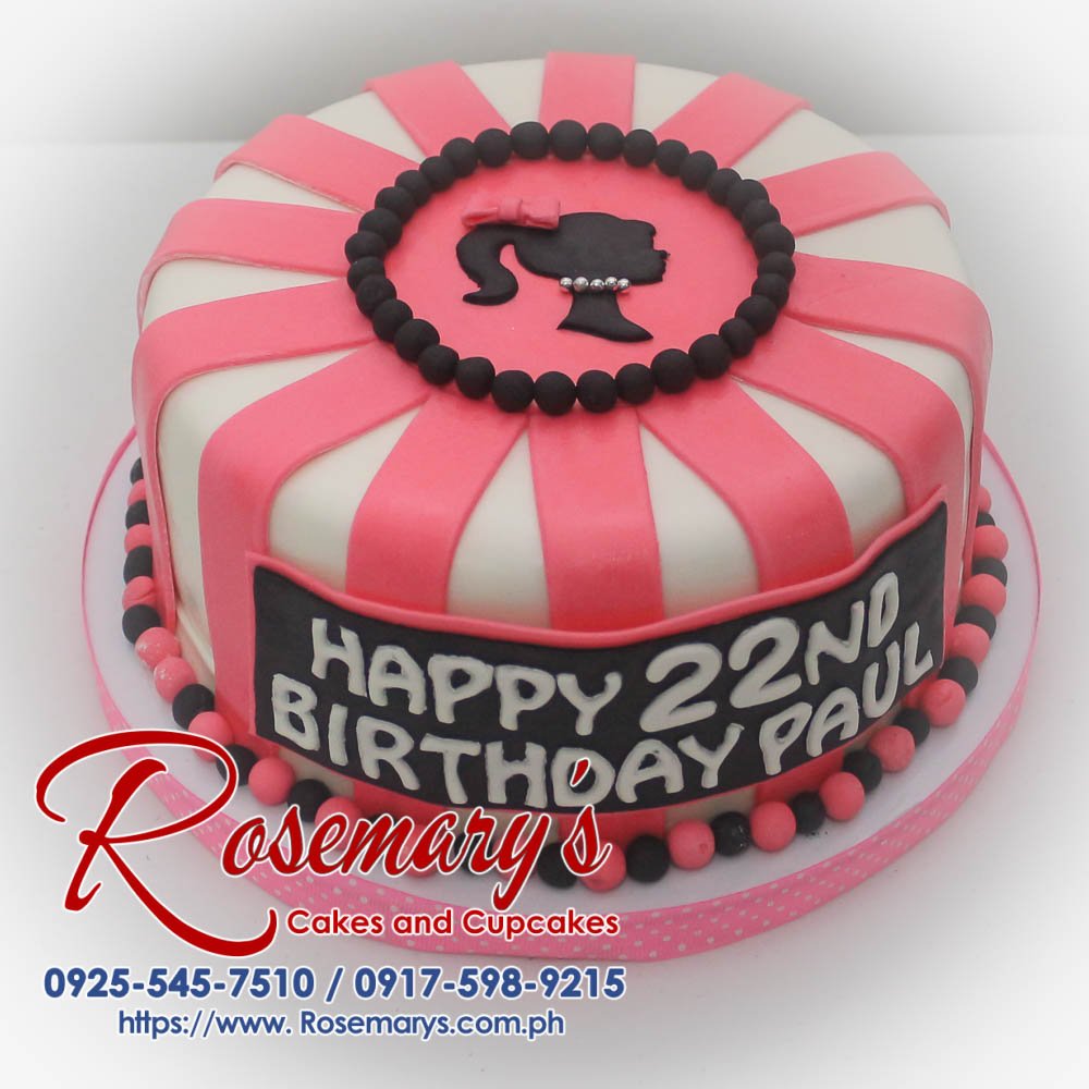 Barbie Themed Cake and cupcakes for Paul’s 22nd Birthday One-layer pink Barbie cake with matching cupcakes. Delicious and perfect for themed celebrations! Order yours from Rosemary's Cakes: 0925-545-7510