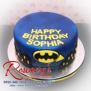 Delicious Batman themed 1-layer cake in black and blue, perfect for any occasion. Order from Rosemary's Cakes: 0917-598-9215.