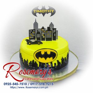 Delicious Batman themed 1-layer cake featuring iconic designs. Order from Rosemary's Cakes, 0917-598-9215.