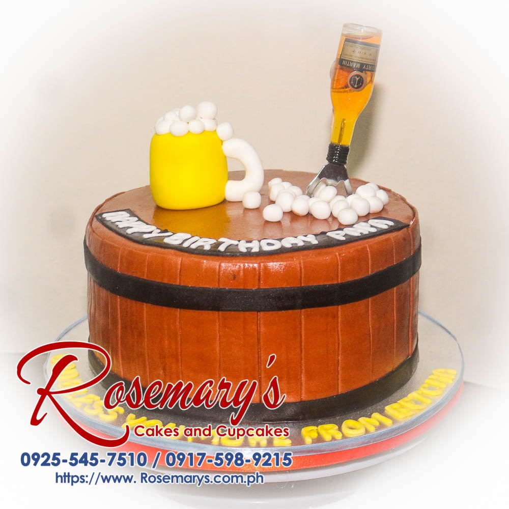 Beer Barrell Themed 1 Layer Cake Delicious beer barrel themed 1 layer cake from Rosemary's Cakes, perfect for celebrations. Contact: 0925-545-7510.