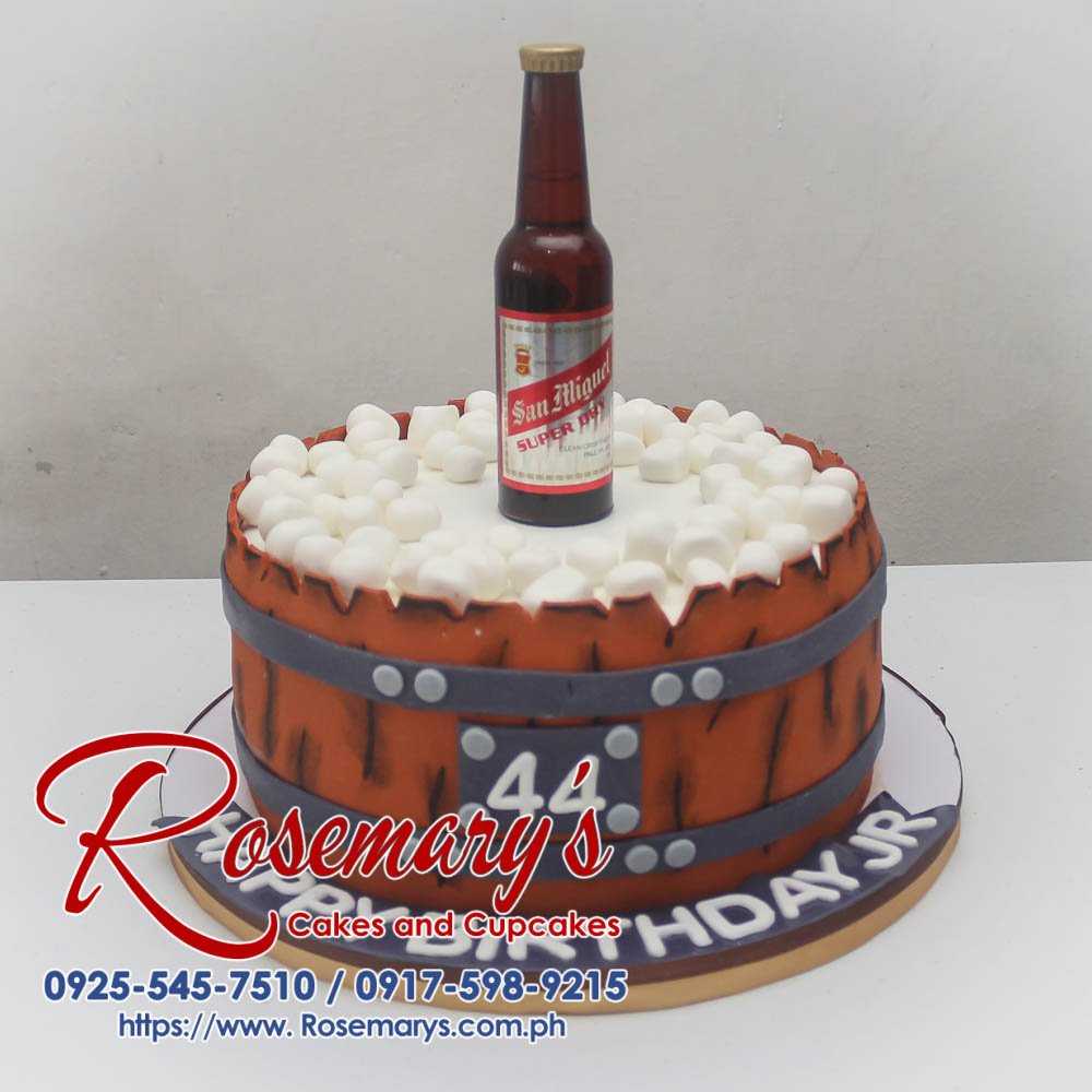 Delicious one-layer beer barrel themed cake. Perfect for any beer lover's celebration! Rosemary's Cakes | 0917-598-9215