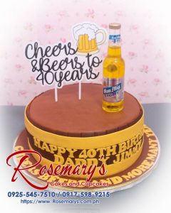Delicious beer-themed 1 layer cake featuring a barrel design and San Miguel beer accents, from Rosemary's Cakes. Contact: 0925-545-7510.
