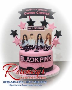 Delicious black and pink themed K-pop cake with intricate designs by Rosemary's Cakes. Contact 0917-598-9215.