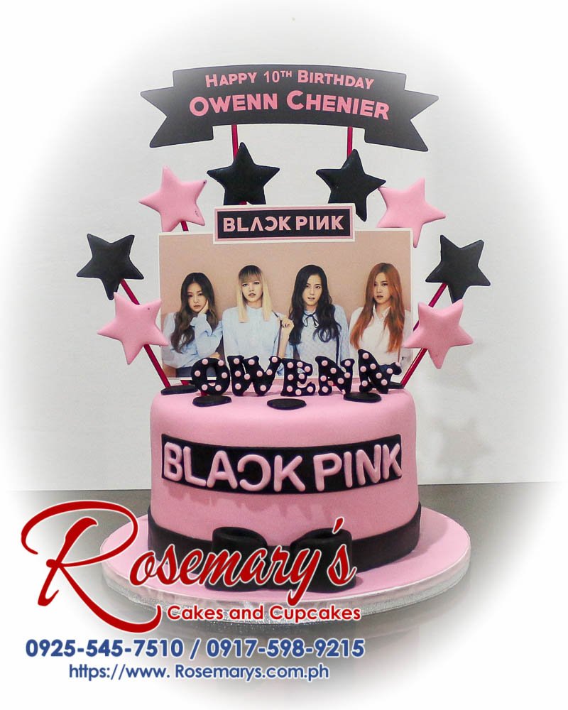 Delicious black and pink themed K-pop cake with intricate designs by Rosemary's Cakes. Contact 0917-598-9215.