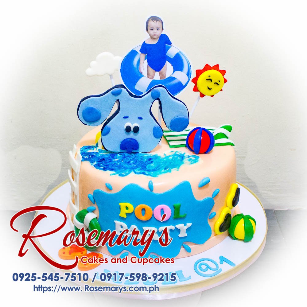 One-layer Blue's Clues cake perfect for a pool party. Delicious and fun! Order yours from Rosemary's Cakes: 0917-598-9215