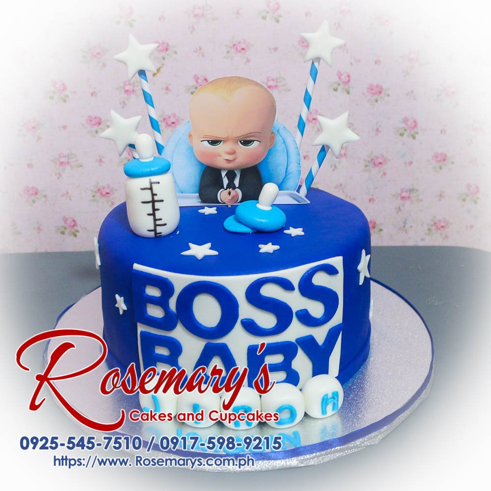 Delicious 1-layer Boss Baby themed cake in vibrant blue, crafted by Rosemary's Cakes. Contact 0925-545-7510.