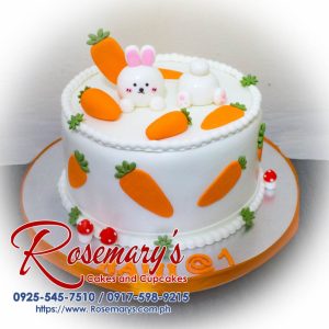 Delectable one-layer carrot cake adorned with a cute bunny topper. Perfect for any celebration! Order yours from Rosemary's Cakes: 0925-545-7510.