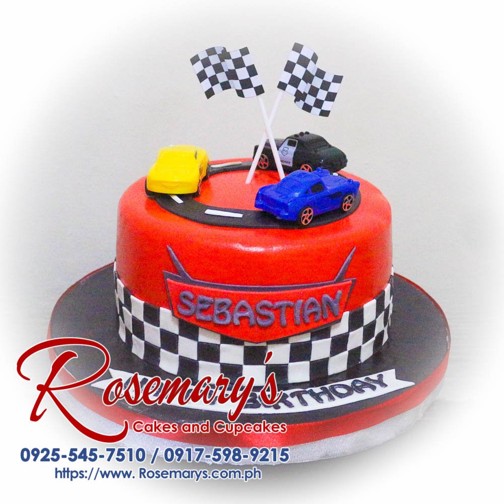 Delicious 1 layer Cars themed cake by Rosemary's Cakes, perfect for birthdays. Contact: 0917-598-9215.