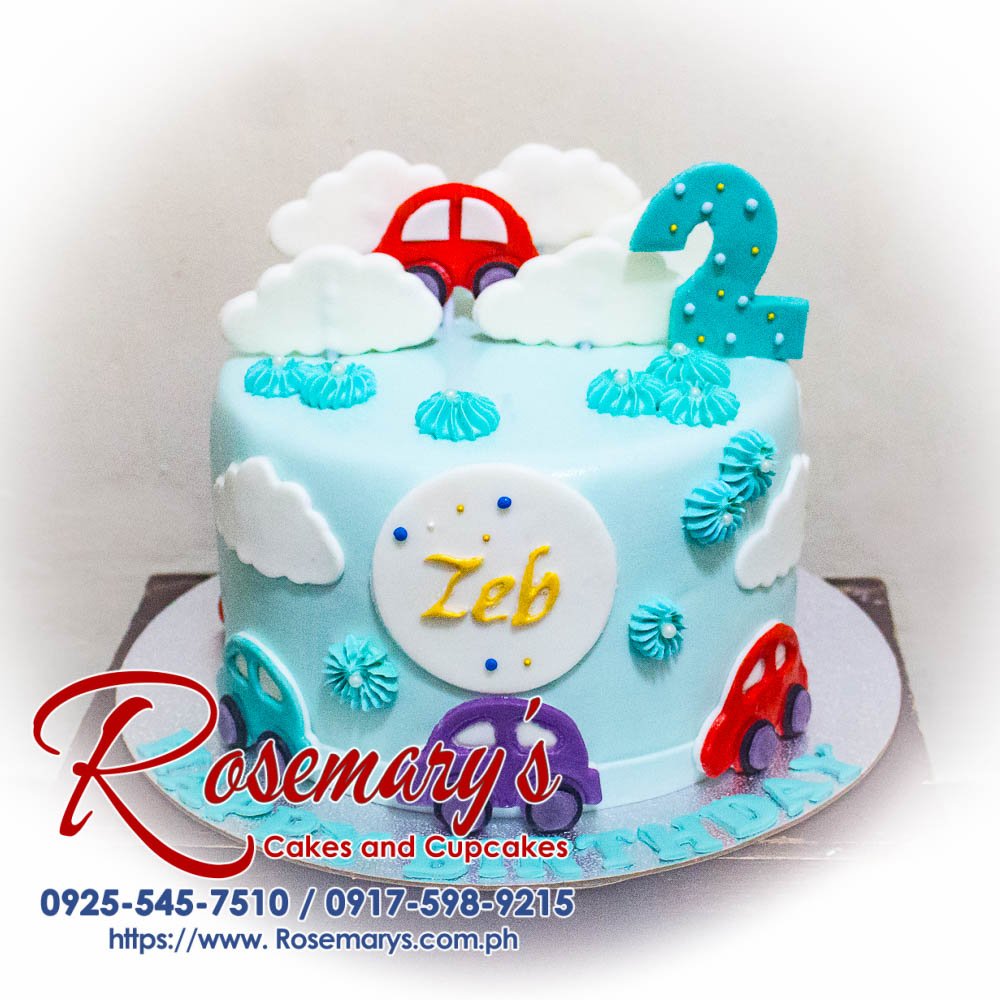 Delicious cars & clouds themed cake with intricate fondant details. Order your custom cake from Rosemary's Cakes! Call 0917-598-9215.