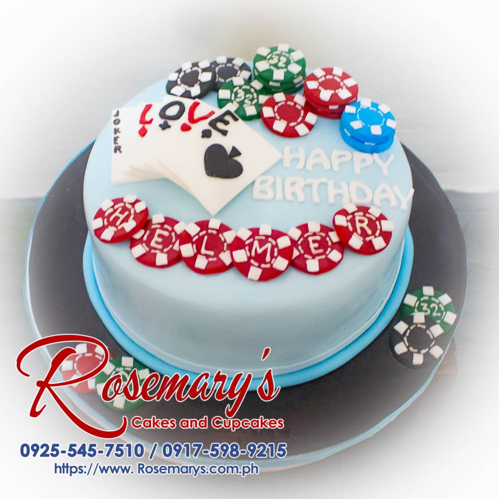 Casino-themed 1-layer cake, featuring vibrant edible decorations and rich flavors, by Rosemary's Cakes. Contact: 0925-545-7510.