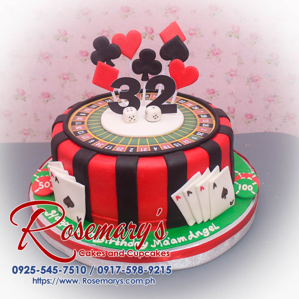 Casino Themed Cake for Ma’am Angel Delicious 1-layer casino-themed cake in black, green, and red by Rosemary's Cakes. Contact: 0925-545-7510.