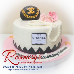 Delicious 1-layer cake featuring a chic Chanel designer bag theme. Scrumptious treats from Rosemary's Cakes. Contact: 0917-598-9215.