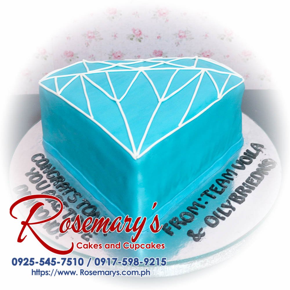 Diamond Themed Cake for Tonz Delicious 1-layer diamond-themed cake in blue, perfect for celebrations. Order from Rosemary's Cakes at 0917-598-9215.