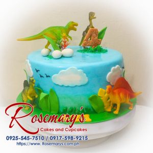 Delicious 1-layer dinosaur themed cake with vibrant decor from Rosemary's Cakes. Contact: 0917-598-9215.