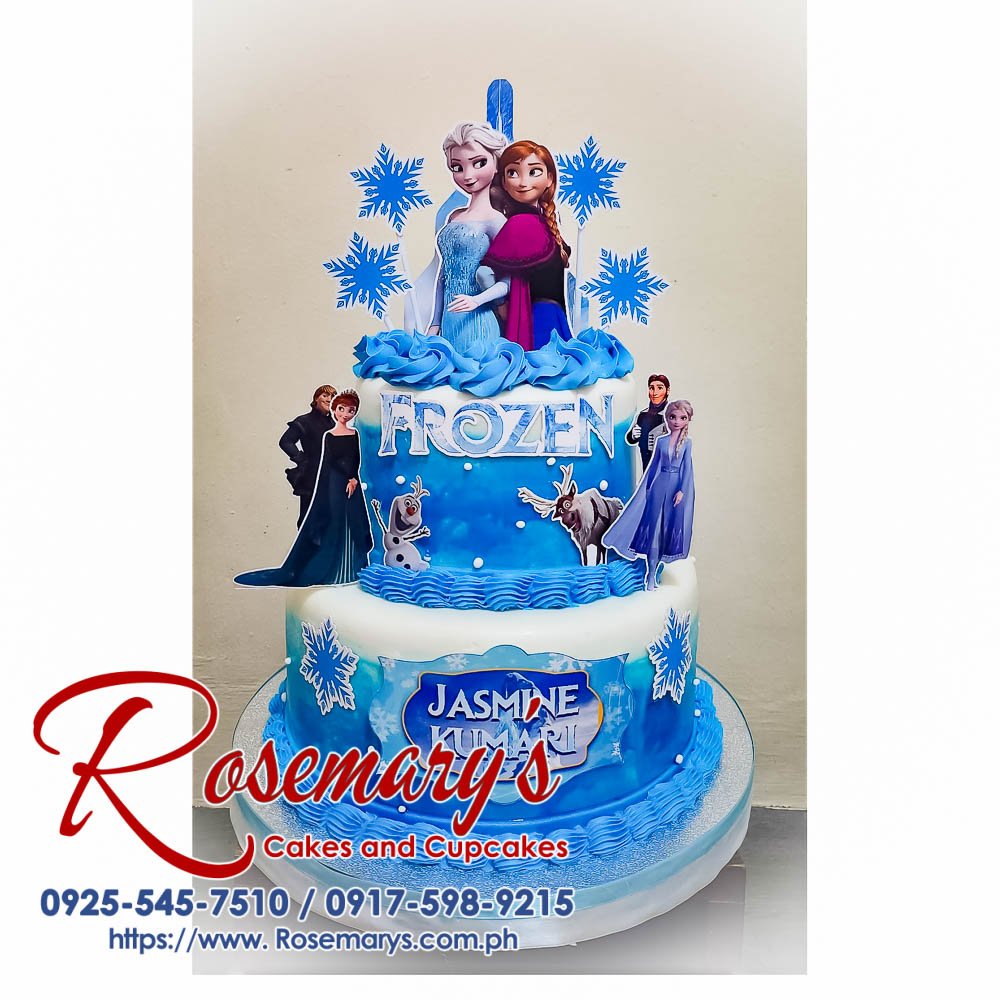 Disney Frozen Themed 2 Layer Cake for Jasmine Kumari Delicious 2 layer Disney Frozen themed cake featuring Elsa, perfect for a wedding anniversary. Order at Rosemary's Cakes, 0917-598-9215.