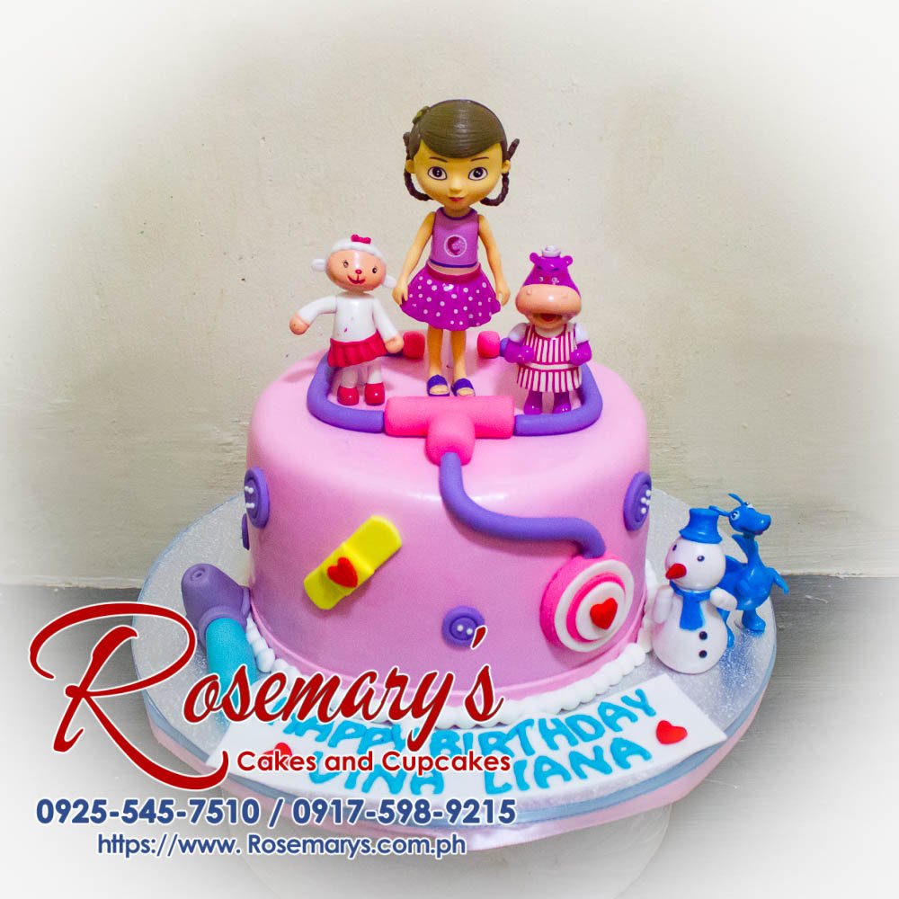 Delicious 1-layer Doc McStuffins themed cake, perfect for a wedding anniversary. Order from Rosemary's Cakes at 0925-545-7510.