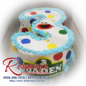 Elmo-themed icing number cake decorated with vibrant colors. Celebrate with Rosemary's Cakes! Contact: 0925-545-7510.