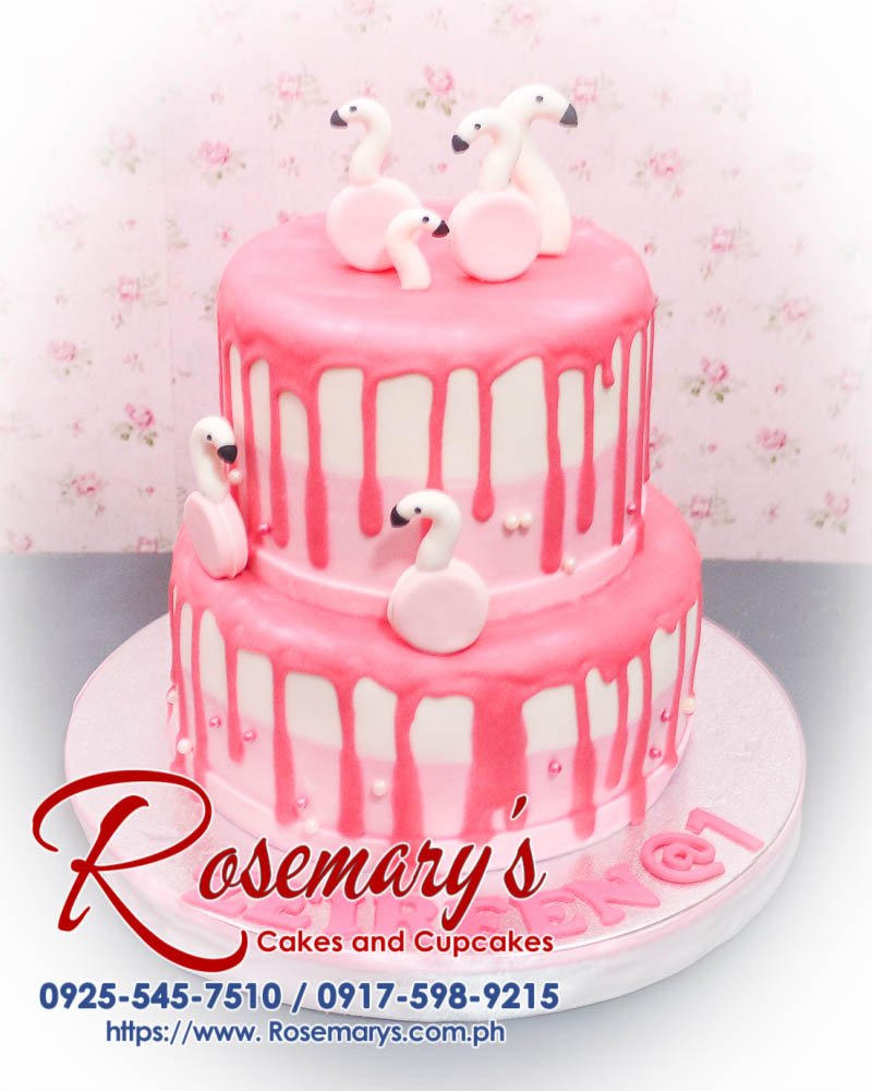 Flamingo themed 2 layer cake in pink, perfect for any birthday celebration. Order at Rosemary's Cakes, 0925-545-7510.