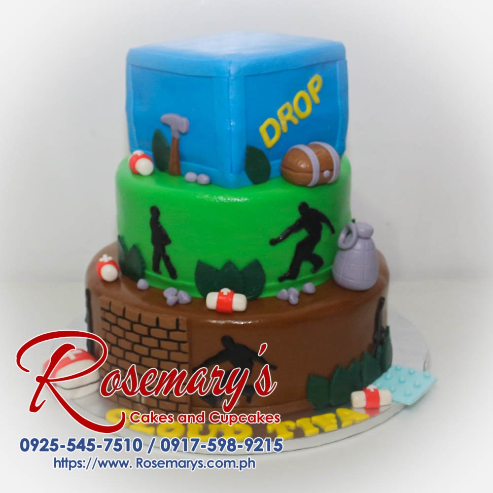 Delicious 3-layer Fortnite themed cake with colorful fondant details. Order your custom cake from Rosemary's Cakes: 0925-545-7510