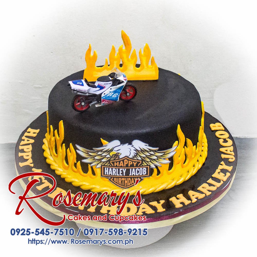 Harley Davidson Themed Cake for Harley Jacob’s 1st Birthday Delicious one-layer Harley Davidson themed cake with intricate motorcycle details. Order your custom cake from Rosemary's Cakes! Call 0917-598-9215.