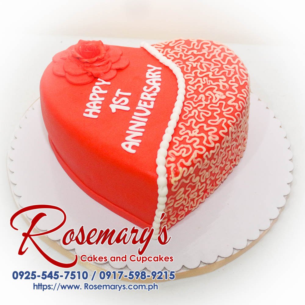 Delicious 1 layer heart-themed anniversary cake by Rosemary's Cakes. Contact: 0925-545-7510 for custom orders.