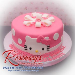 Delicious pink Hello Kitty themed 1-layer cake by Rosemary's Cakes, perfect for celebrations. Contact: 0917-598-9215.