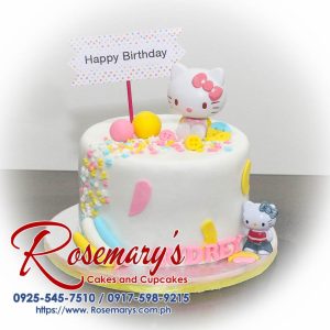 Delicious pink Hello Kitty themed cake from Rosemary's Cakes, perfect for celebrations. Contact: 0917-598-9215.