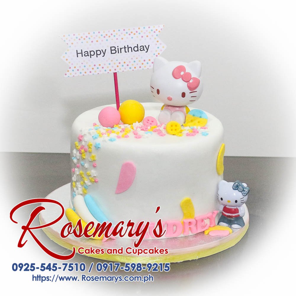 Delicious pink Hello Kitty themed cake from Rosemary's Cakes, perfect for celebrations. Contact: 0917-598-9215.