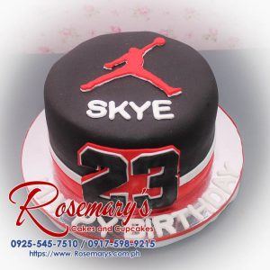 Black and red Jordan themed 1 layer cake, perfect for sports lovers. Order now at Rosemary's Cakes, 0925-545-7510.