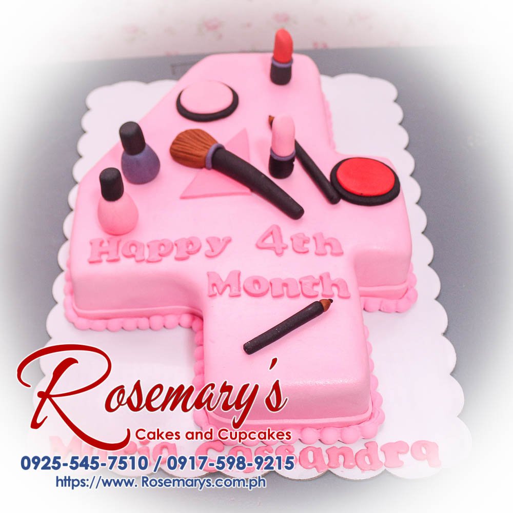 Delicious pink makeup themed number cake, 1 layer, perfect for celebrations. Order from Rosemary's Cakes at 0917-598-9215.
