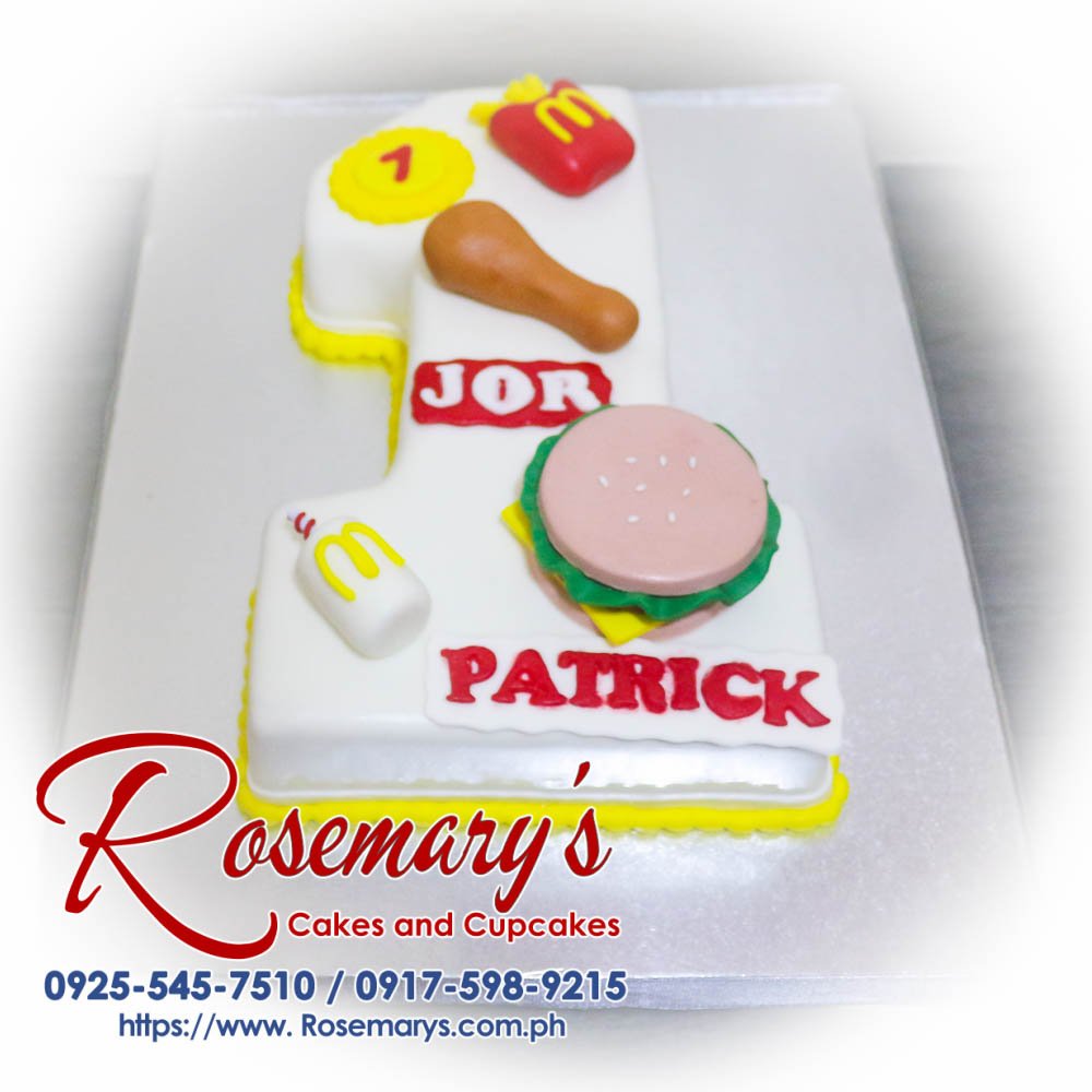 Delicious McDonald's themed number birthday cake from Rosemary's Cakes, perfect for celebrations. Contact 0917-598-9215.